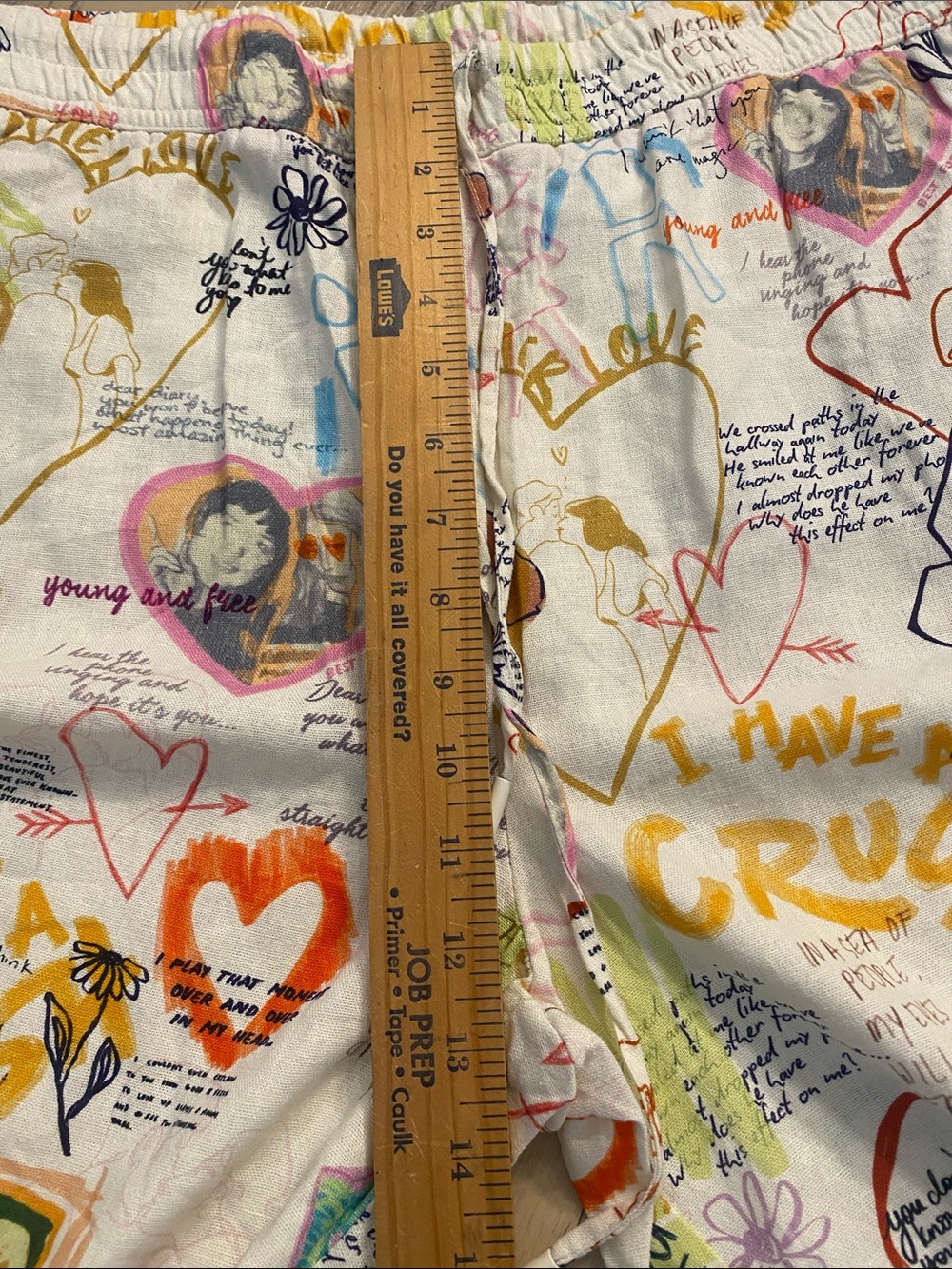 Maison d’Amelie Linen Blend Wide Leg Pull on Graphic Summer Love Arty Pants XL - Picture 7 of 11